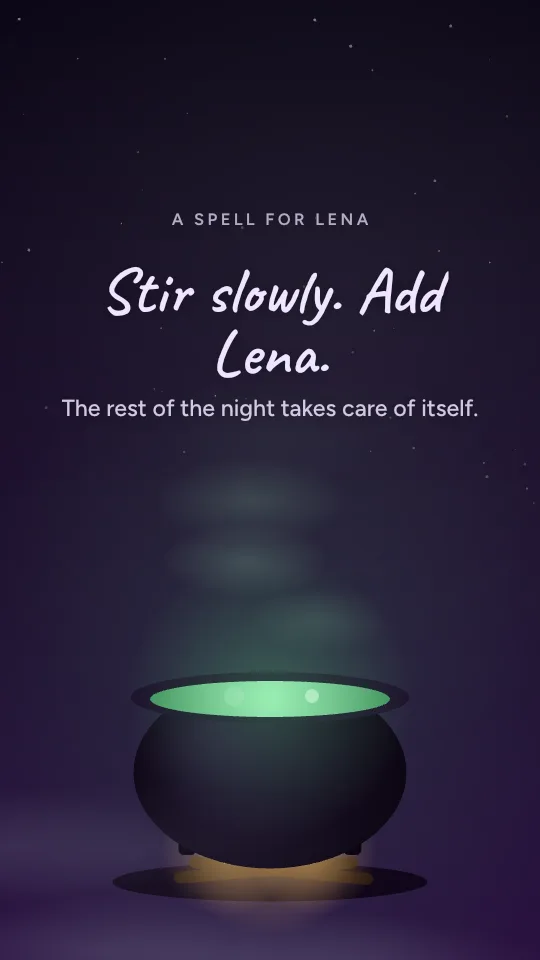 Witch's brew story style, with the name Lena