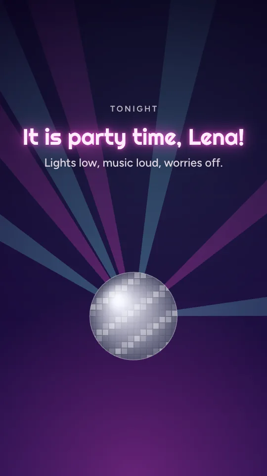 Neon party story style, with the name Lena
