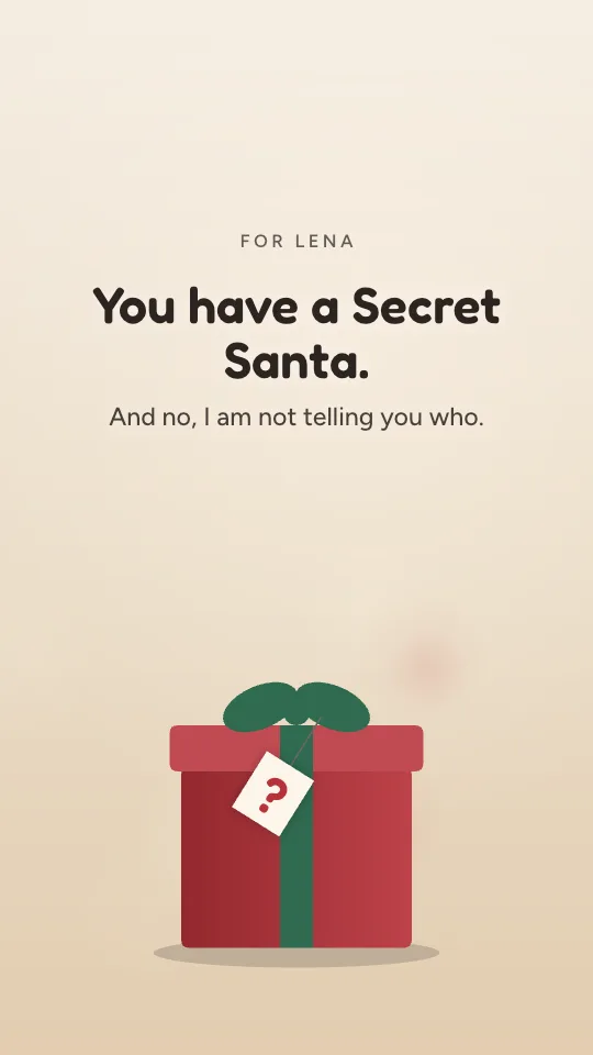 Secret Santa story style, with the name Lena