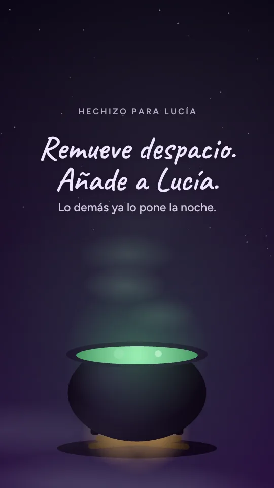 Estilo de historia Pócima de bruja, con el nombre Lucía