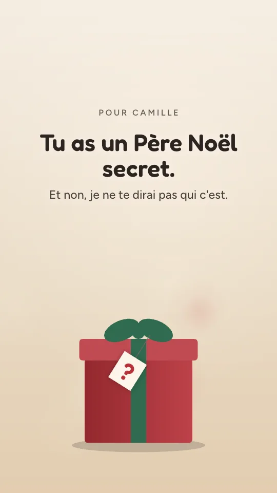 Style de story Père Noël secret, avec le prénom Camille