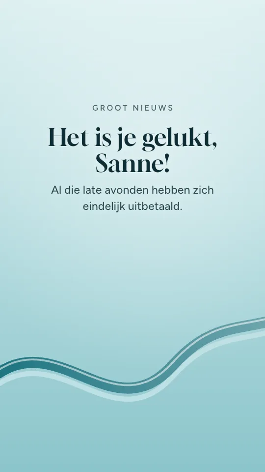 Storystijl Groot nieuws, met de naam Sanne