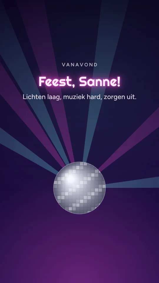 Storystijl Neonfeest, met de naam Sanne