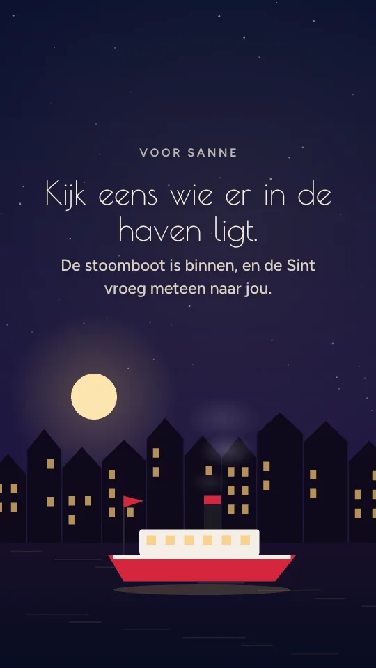 Storystijl Sinterklaas, met de naam Sanne